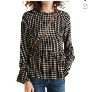 Madewell windowpane check button back peplum top